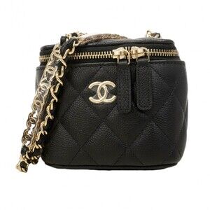 Chanel Matelassé Chain Shoulder Bag, Caviar Leather, Black/Champagne, Women's